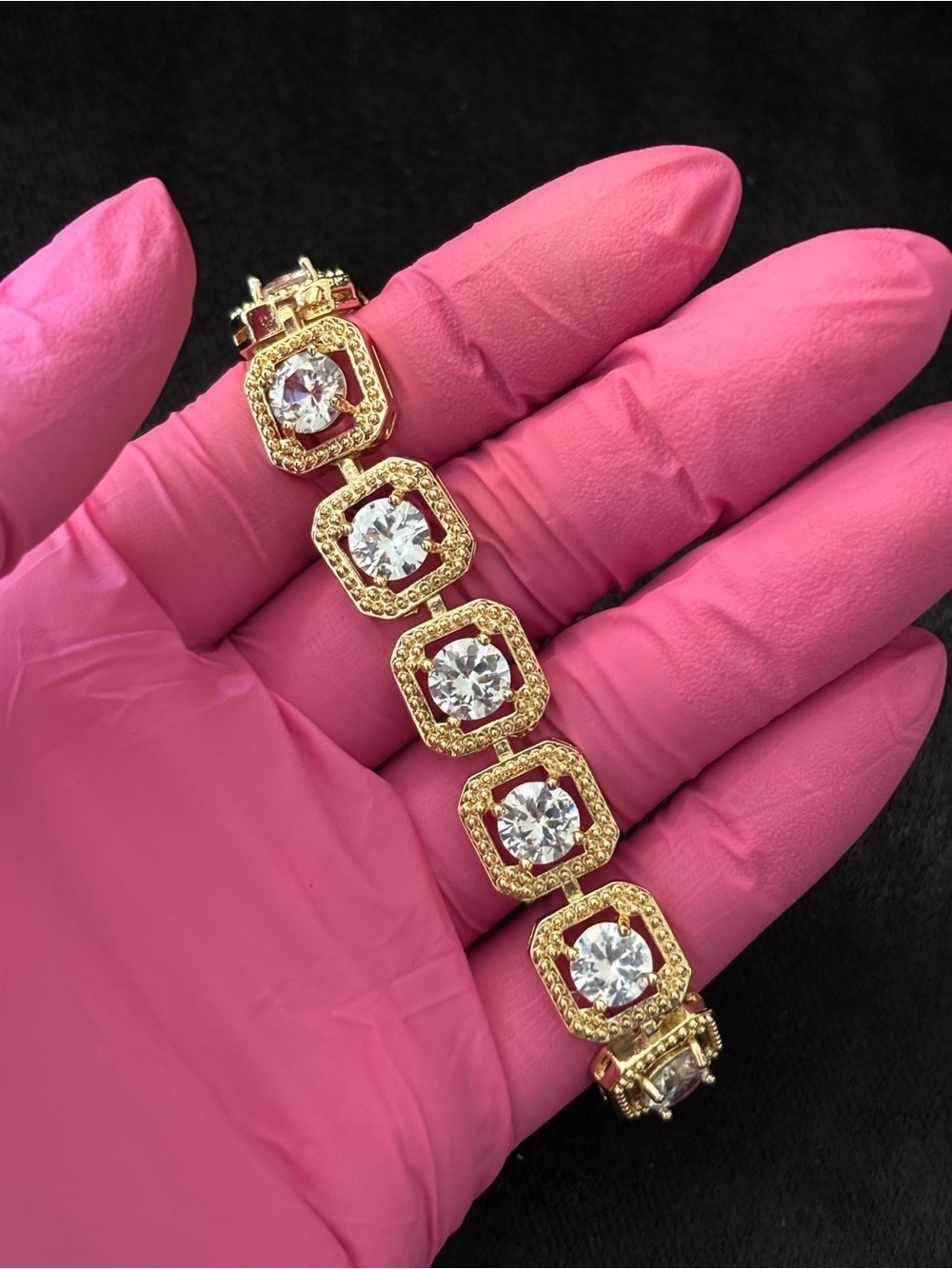 12mm Yellow Gold Cushion Frame CZ Bracelet 8 in. - Picture 7 of 10